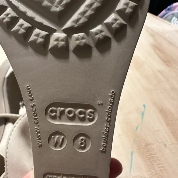 CROCS Leigh II Strappy Wedge Sandals in Mushroom/Oatmeal size 8 - Picture 12 of 12